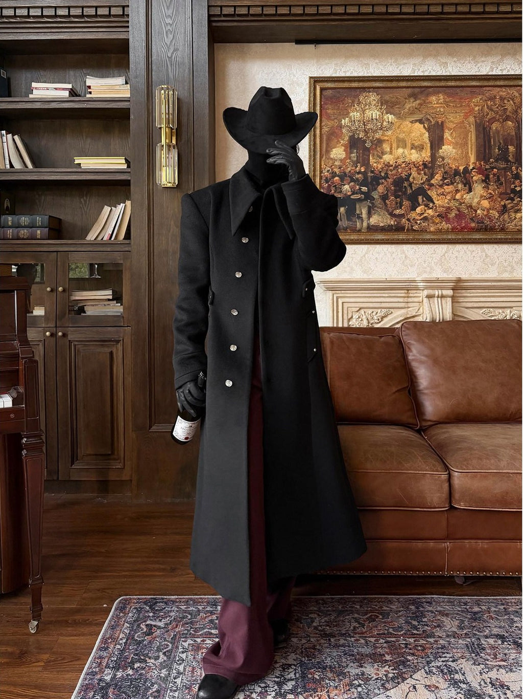 BALITONE Warm Non Iron Slim Metal Collar Youth Black Long Slanted Pockets Trench Coats