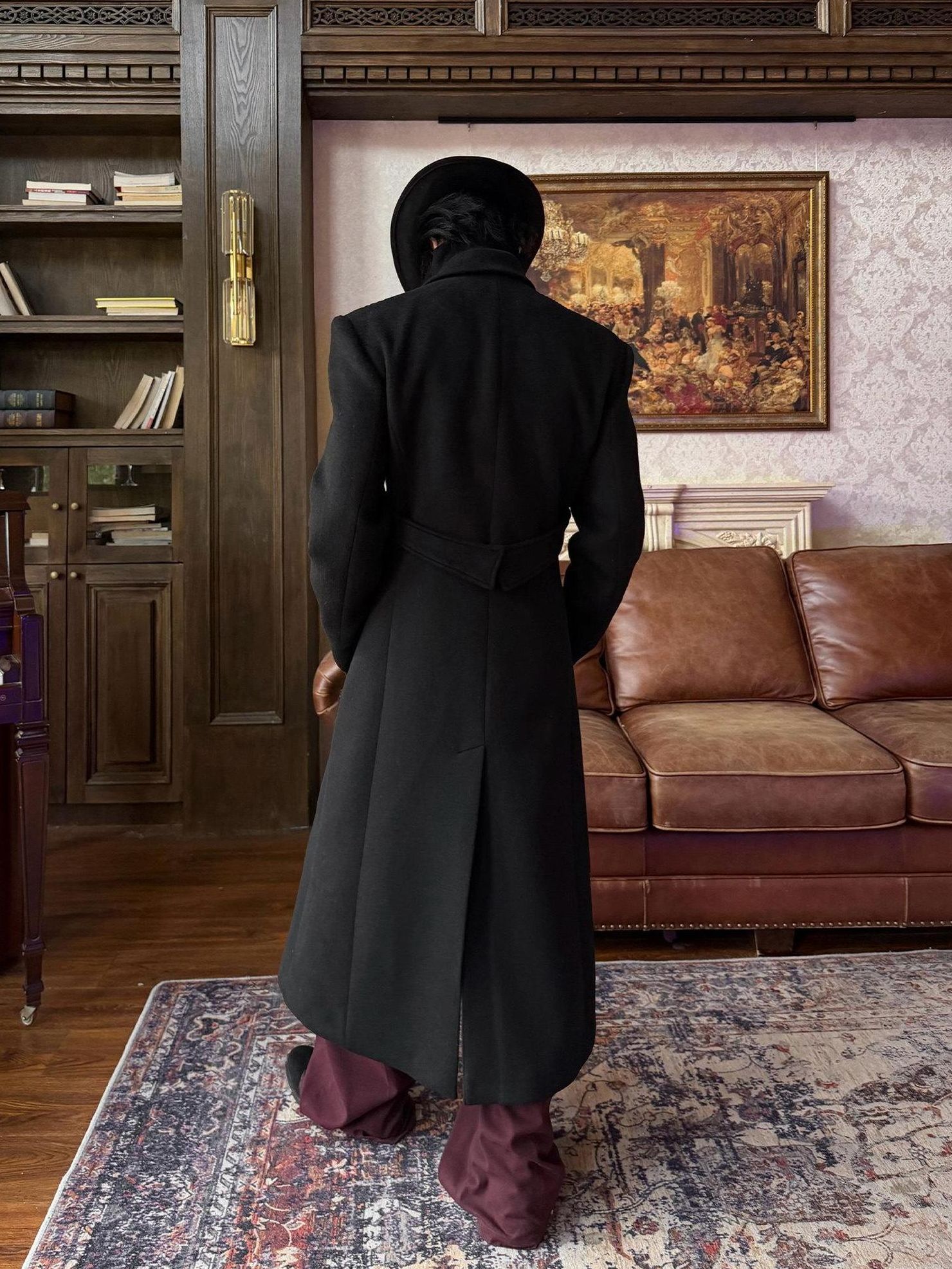 BALITONE Warm Non Iron Slim Metal Collar Youth Black Long Slanted Pockets Trench Coats
