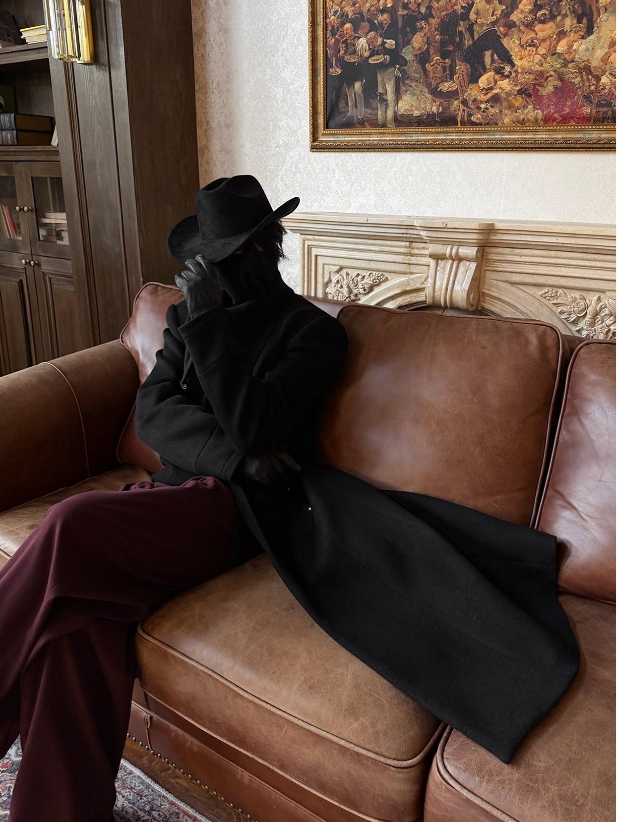 BALITONE Warm Non Iron Slim Metal Collar Youth Black Long Slanted Pockets Trench Coats