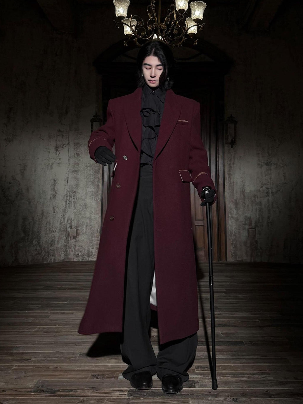 BALITONE Warm Noniron Oversized Longline Lapel Youth Urban Burgundy Solid Wool Blazers