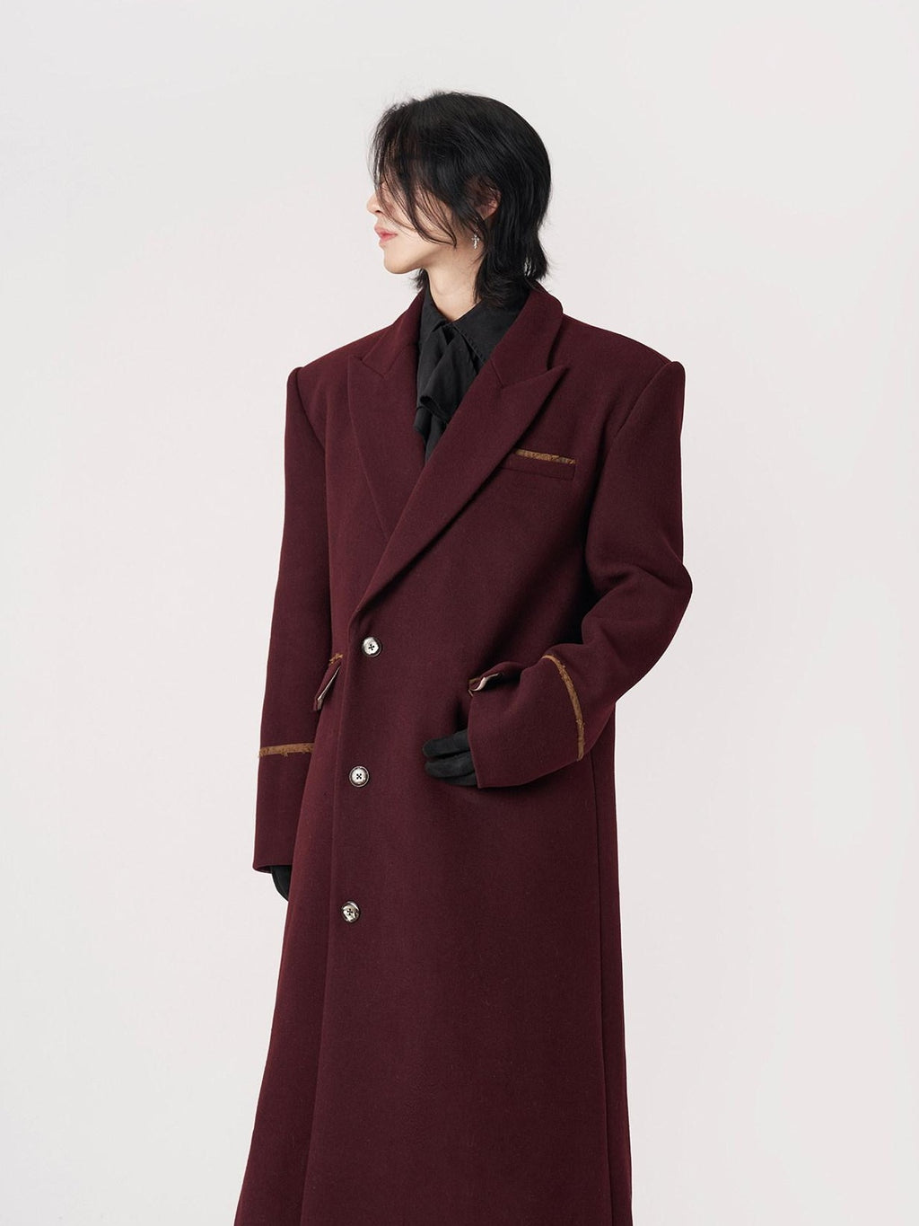 BALITONE Warm Noniron Oversized Longline Lapel Youth Urban Burgundy Solid Wool Blazers