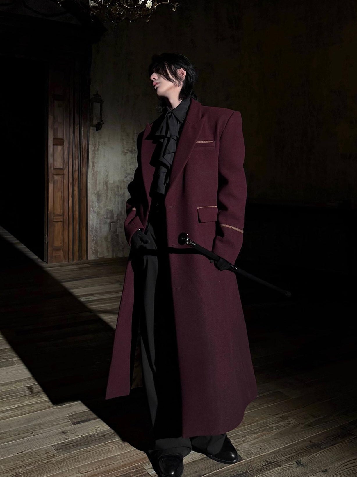 BALITONE Warm Noniron Oversized Longline Lapel Youth Urban Burgundy Solid Wool Blazers