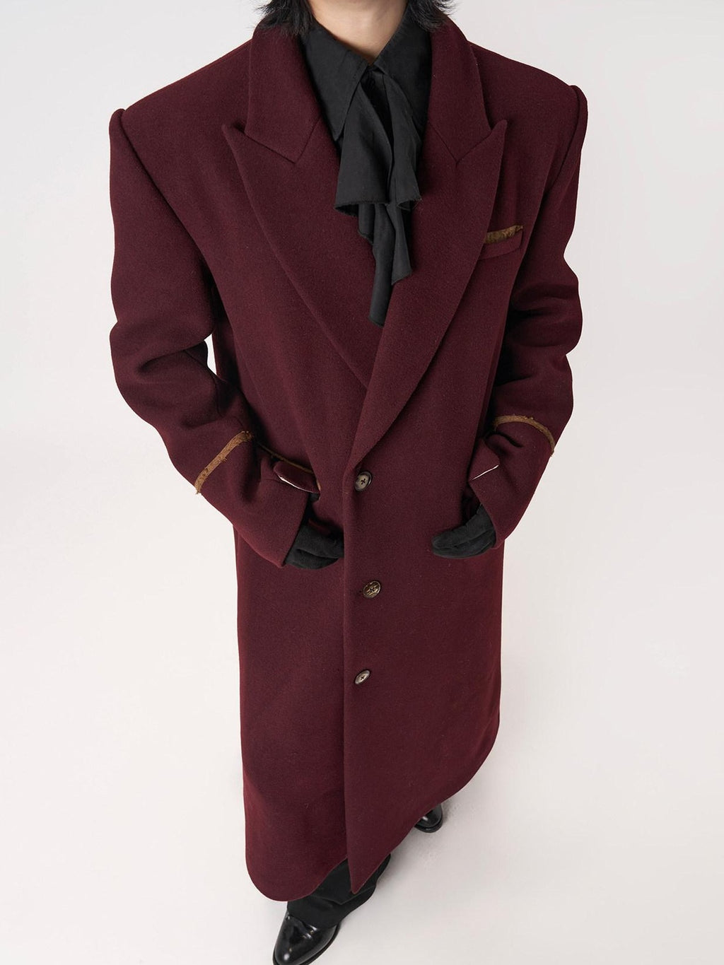 BALITONE Warm Noniron Oversized Longline Lapel Youth Urban Burgundy Solid Wool Blazers