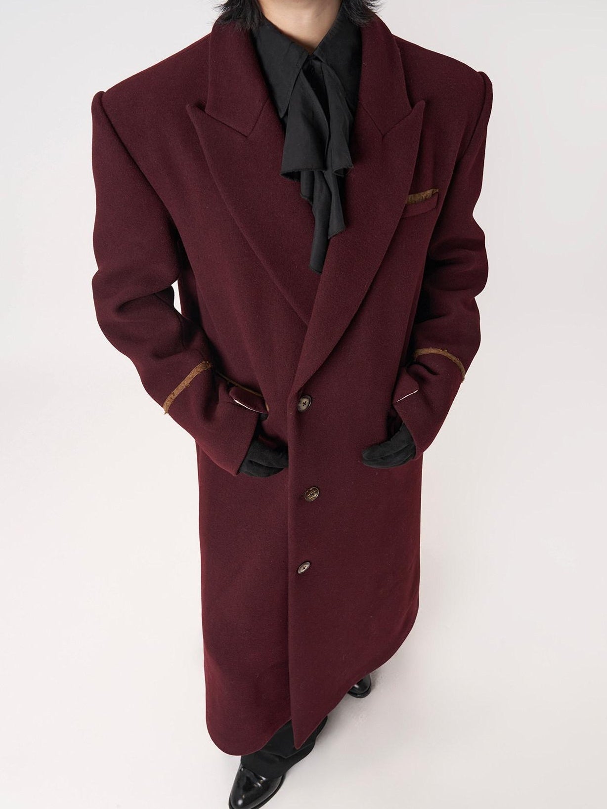 BALITONE Warm Noniron Oversized Longline Lapel Youth Urban Burgundy Solid Wool Blazers