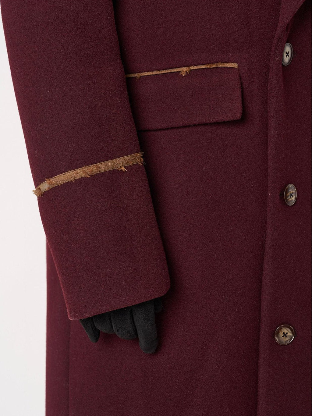 BALITONE Warm Noniron Oversized Longline Lapel Youth Urban Burgundy Solid Wool Blazers