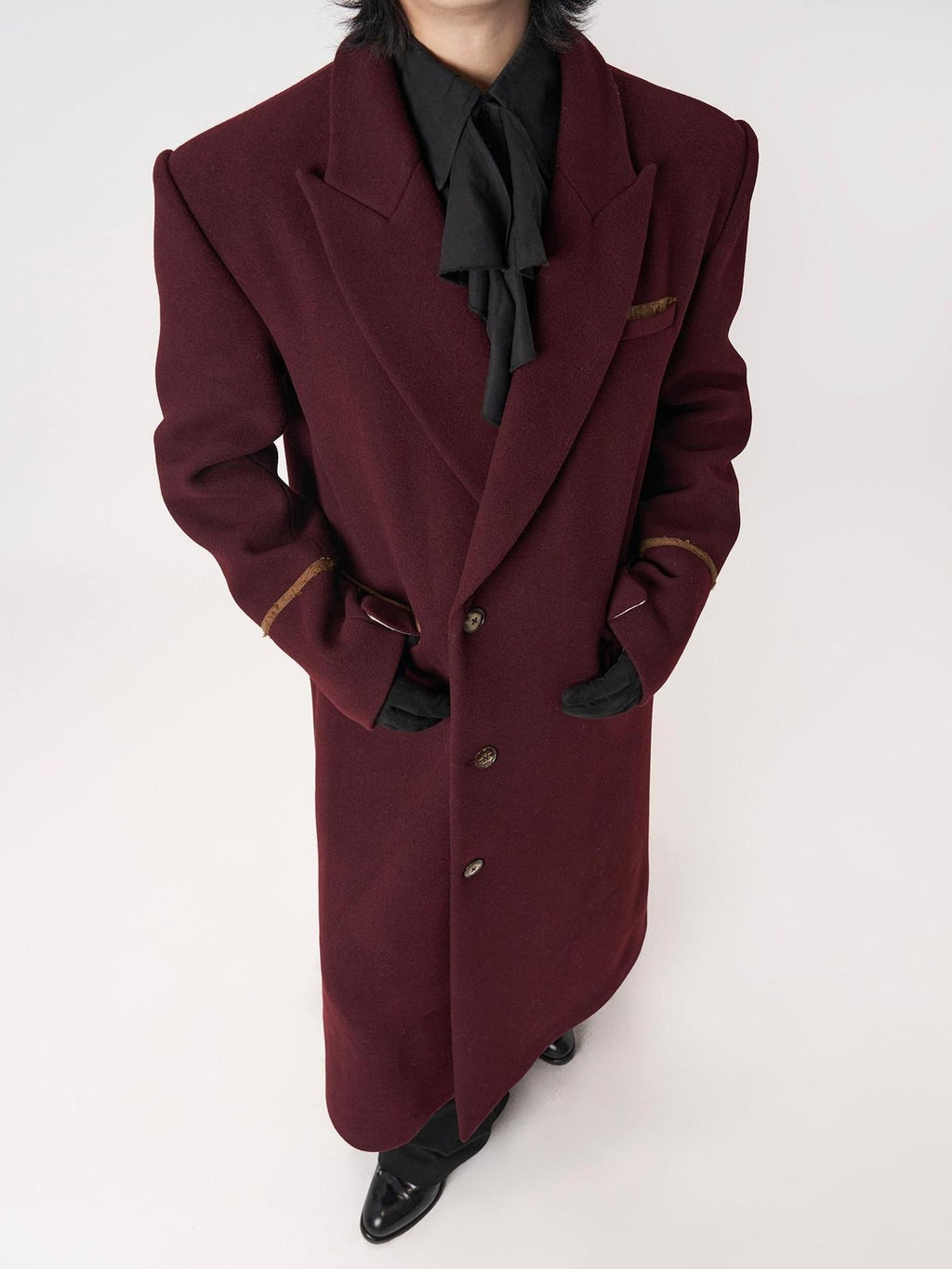 BALITONE Warm Noniron Oversized Longline Lapel Youth Urban Burgundy Solid Wool Blazers