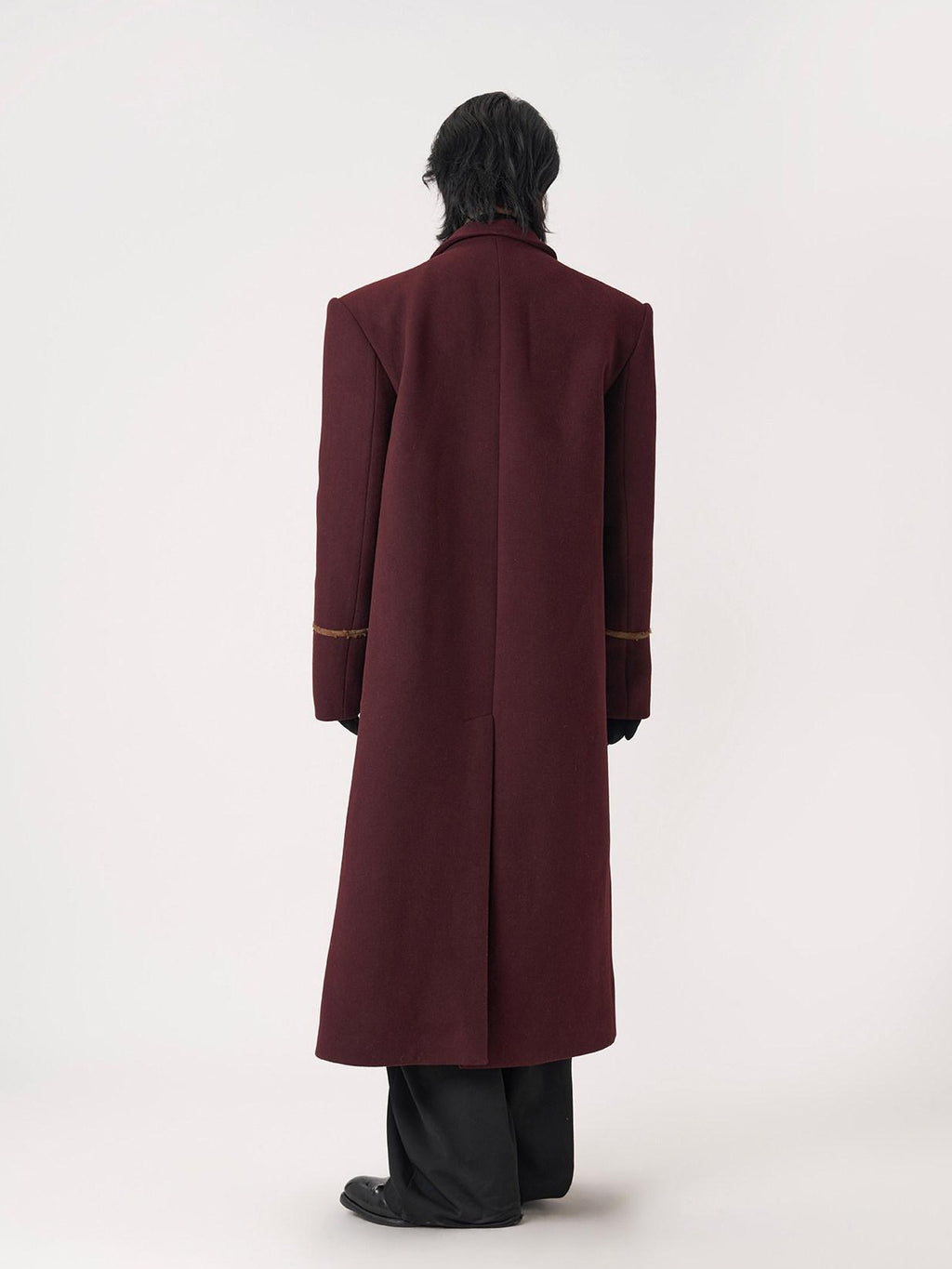 BALITONE Warm Noniron Oversized Longline Lapel Youth Urban Burgundy Solid Wool Blazers