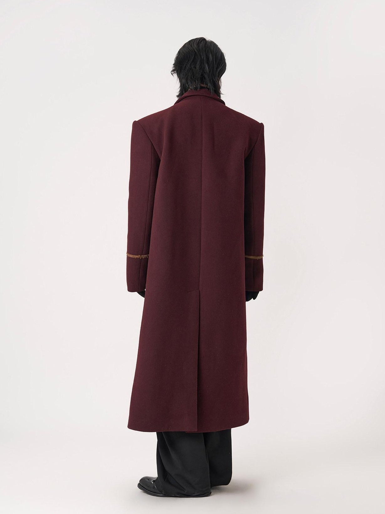 BALITONE Warm Noniron Oversized Longline Lapel Youth Urban Burgundy Solid Wool Blazers