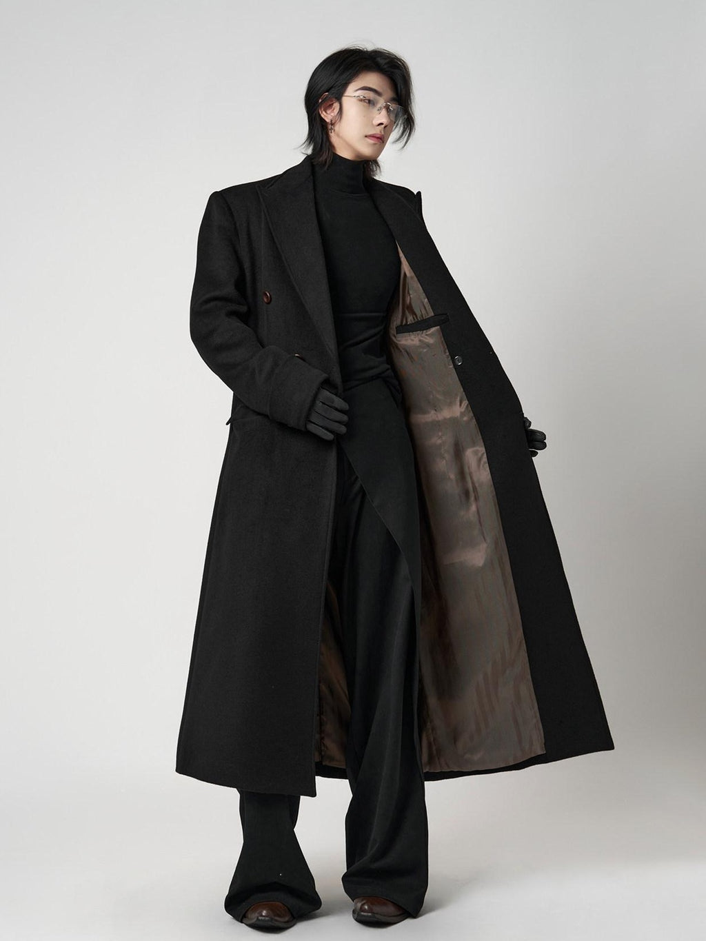 BALITONE Warm Noniron Relaxed Doublebreasted Long Flap Pocket Black Wool Blazers
