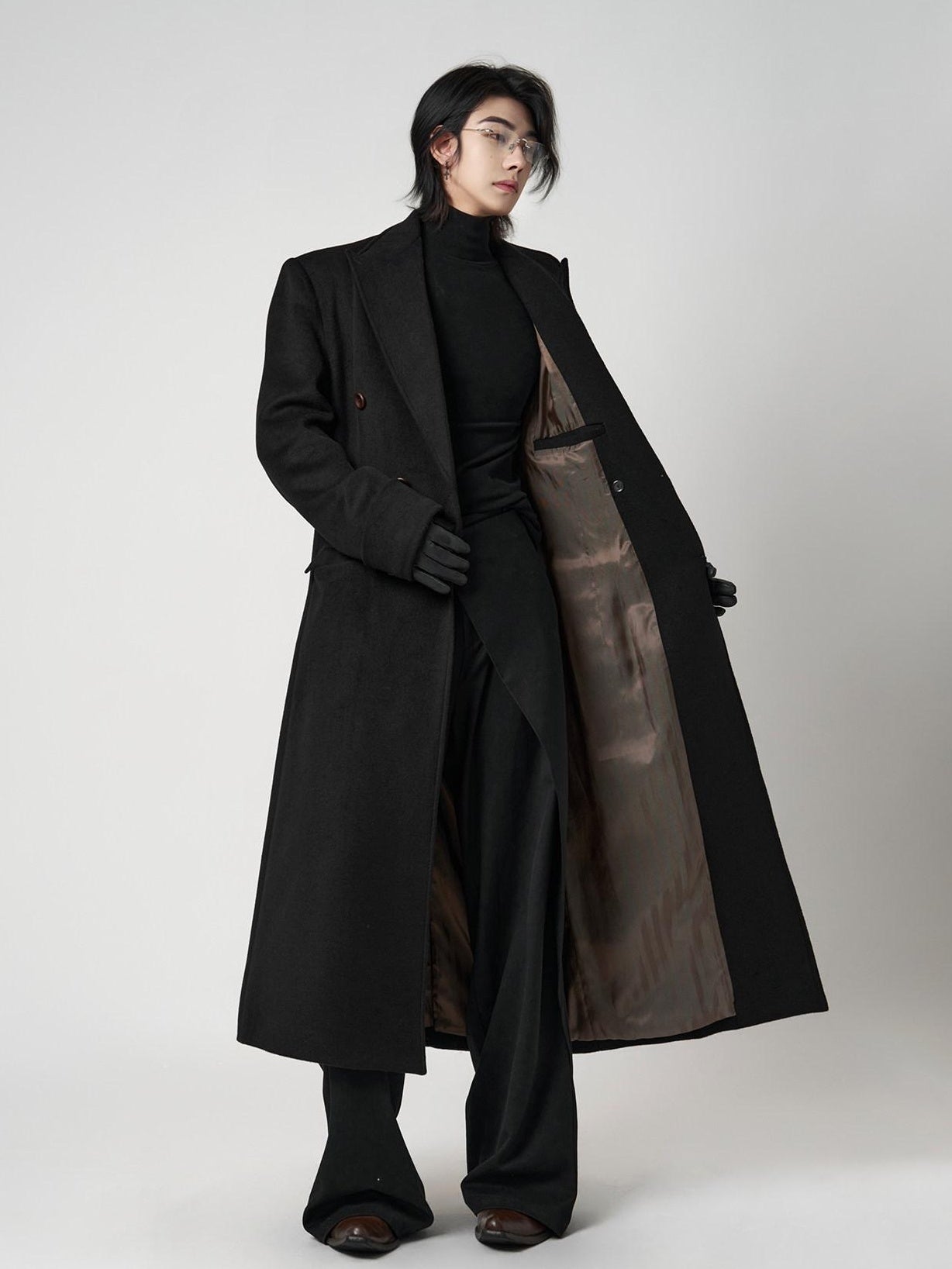 BALITONE Warm Noniron Relaxed Doublebreasted Long Flap Pocket Black Wool Blazers
