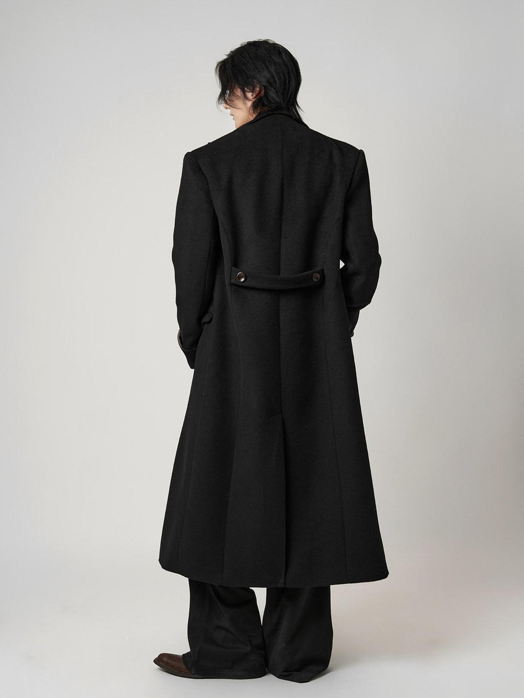 BALITONE Warm Noniron Relaxed Doublebreasted Long Flap Pocket Black Wool Blazers