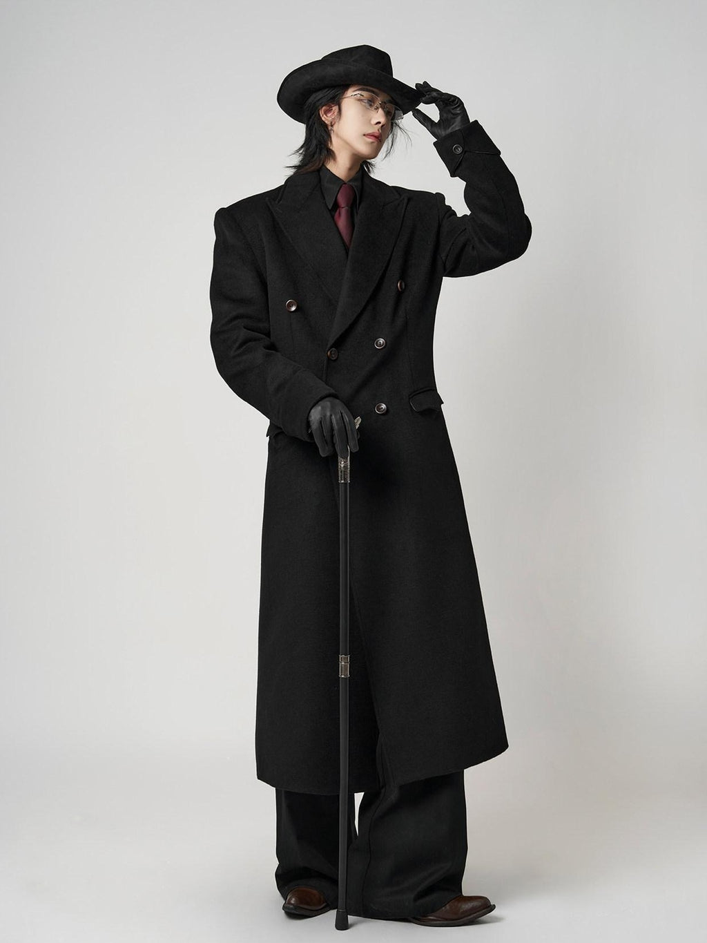 BALITONE Warm Noniron Relaxed Doublebreasted Long Flap Pocket Black Wool Blazers