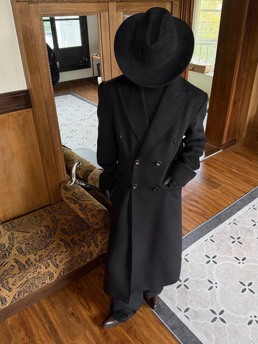 BALITONE Warm Noniron Relaxed Doublebreasted Long Flap Pocket Black Wool Blazers