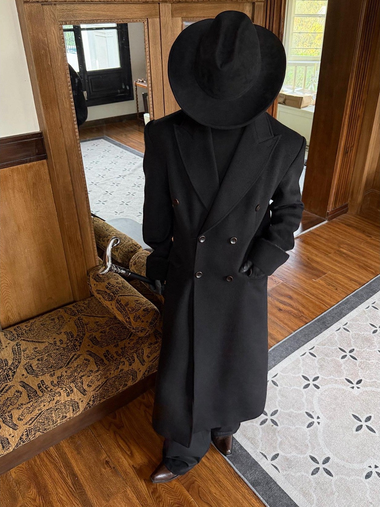 BALITONE Warm Noniron Relaxed Doublebreasted Long Flap Pocket Black Wool Blazers