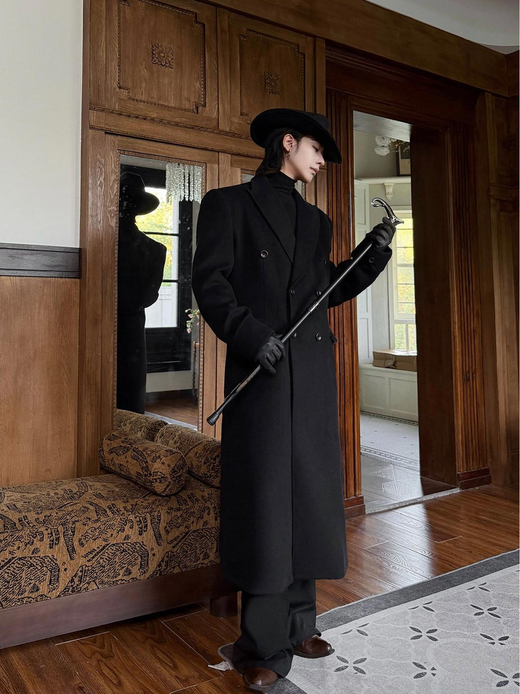 BALITONE Warm Noniron Relaxed Doublebreasted Long Flap Pocket Black Wool Blazers