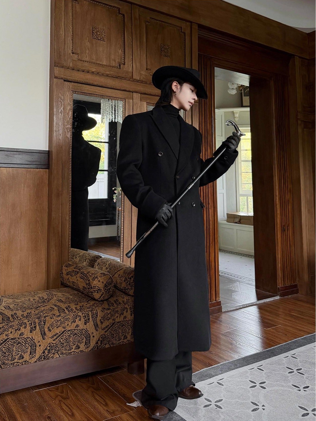 BALITONE Warm Noniron Relaxed Doublebreasted Long Flap Pocket Black Wool Blazers