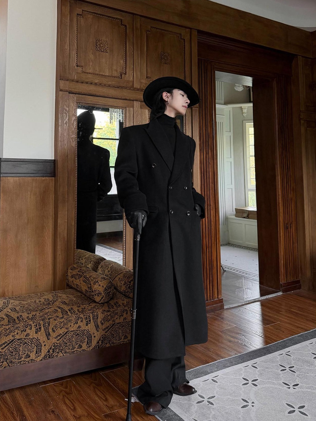 BALITONE Warm Noniron Relaxed Doublebreasted Long Flap Pocket Black Wool Blazers