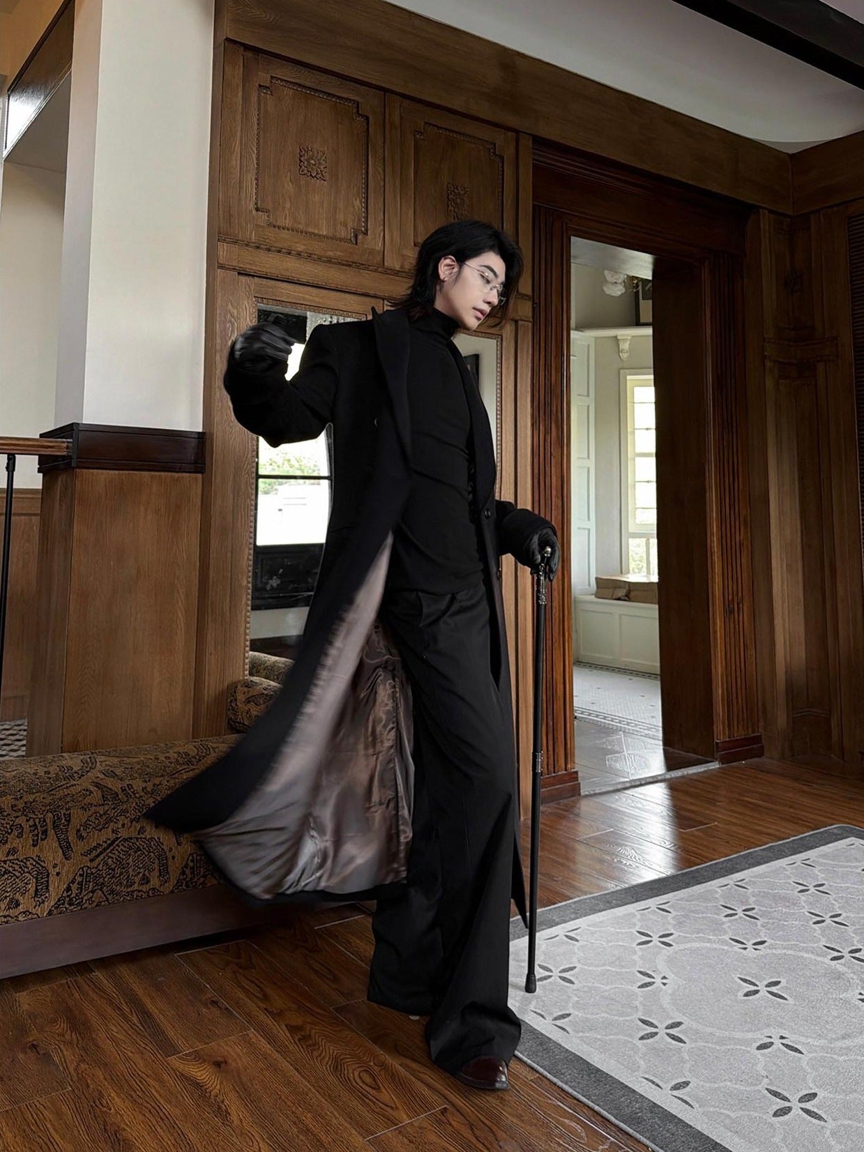 BALITONE Warm Noniron Relaxed Doublebreasted Long Flap Pocket Black Wool Blazers