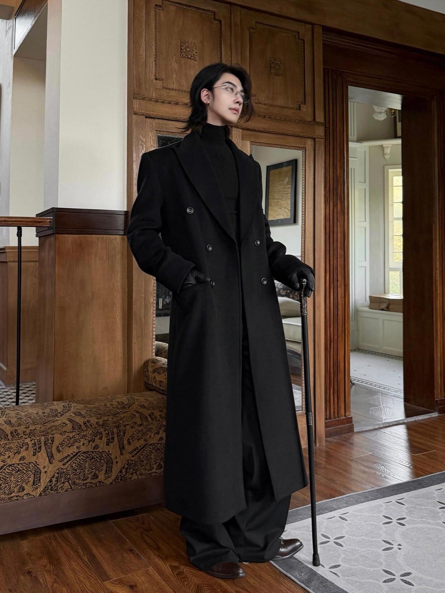 BALITONE Warm Noniron Relaxed Doublebreasted Long Flap Pocket Black Wool Blazers