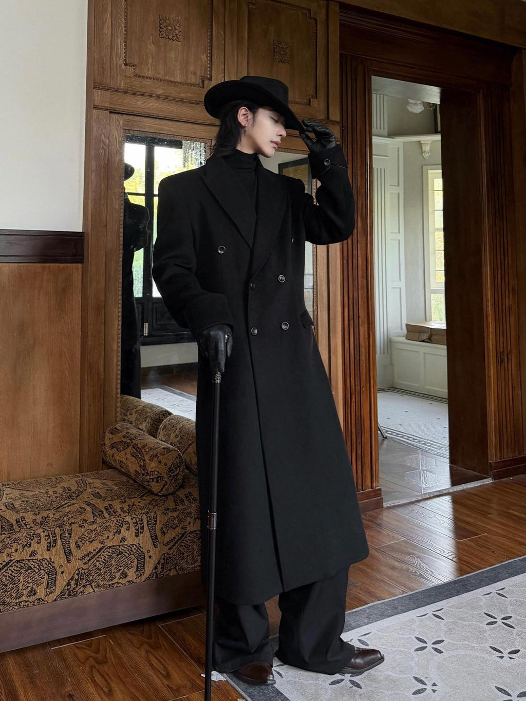 BALITONE Warm Noniron Relaxed Doublebreasted Long Flap Pocket Black Wool Blazers