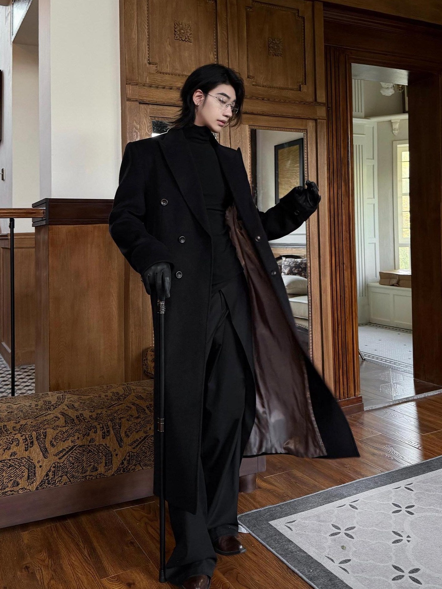 BALITONE Warm Noniron Relaxed Doublebreasted Long Flap Pocket Black Wool Blazers