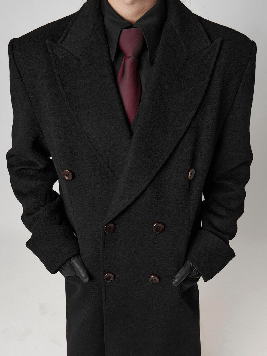 BALITONE Warm Noniron Relaxed Doublebreasted Long Flap Pocket Black Wool Blazers