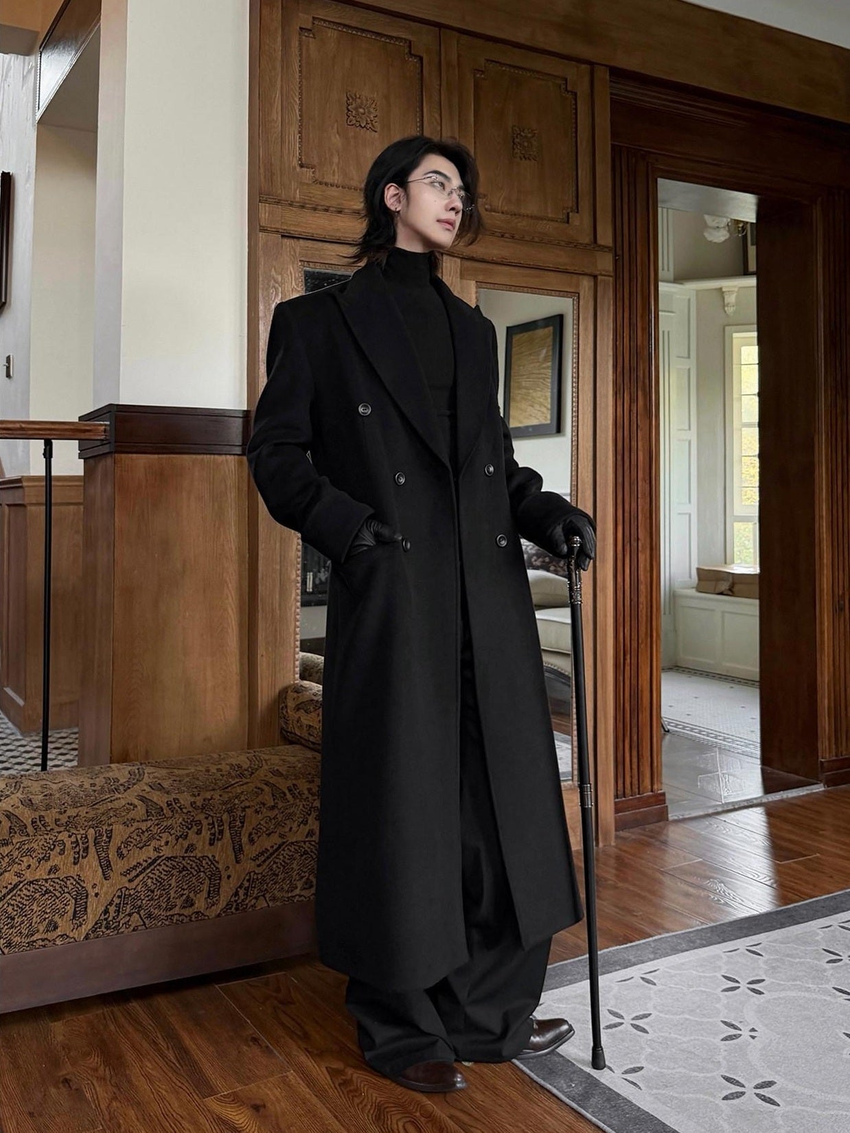 BALITONE Warm Noniron Relaxed Doublebreasted Long Flap Pocket Black Wool Blazers