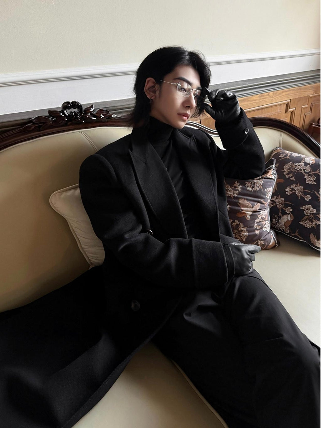BALITONE Warm Noniron Relaxed Doublebreasted Long Flap Pocket Black Wool Blazers