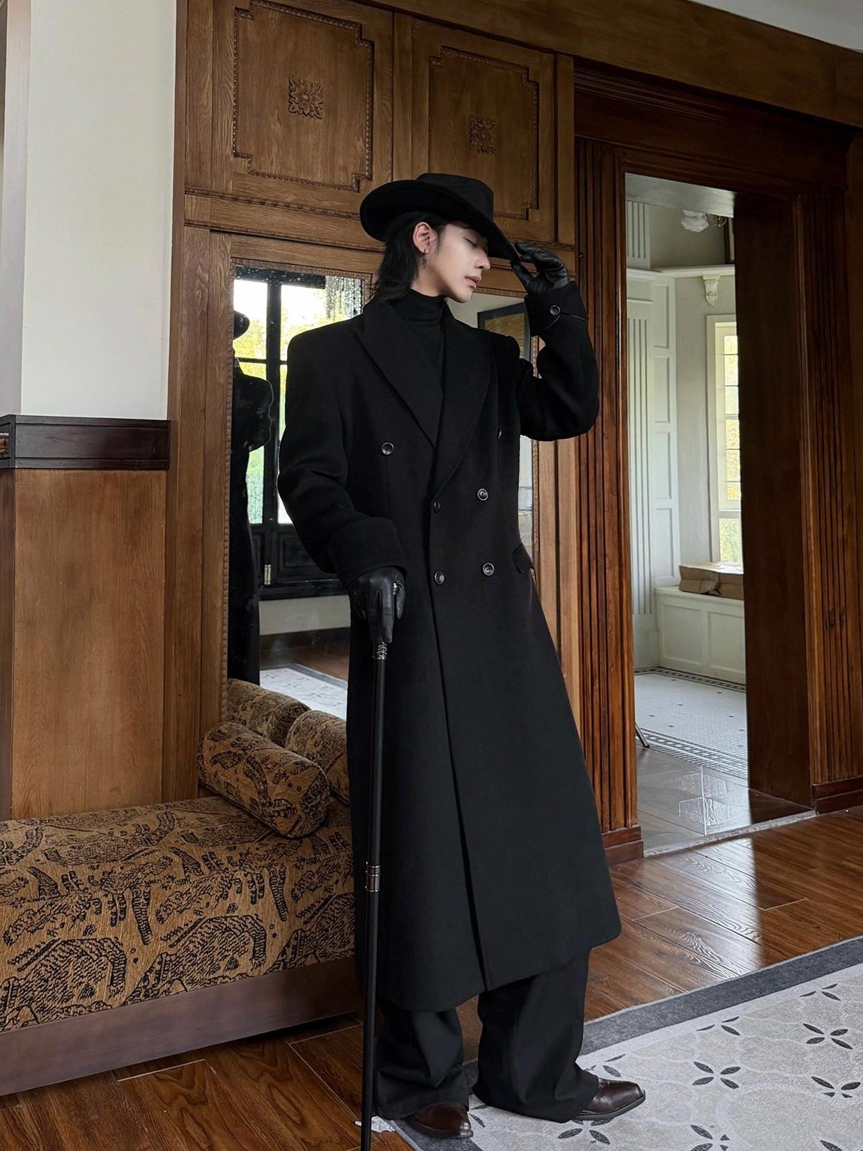 BALITONE Warm Noniron Relaxed Doublebreasted Long Flap Pocket Black Wool Blazers