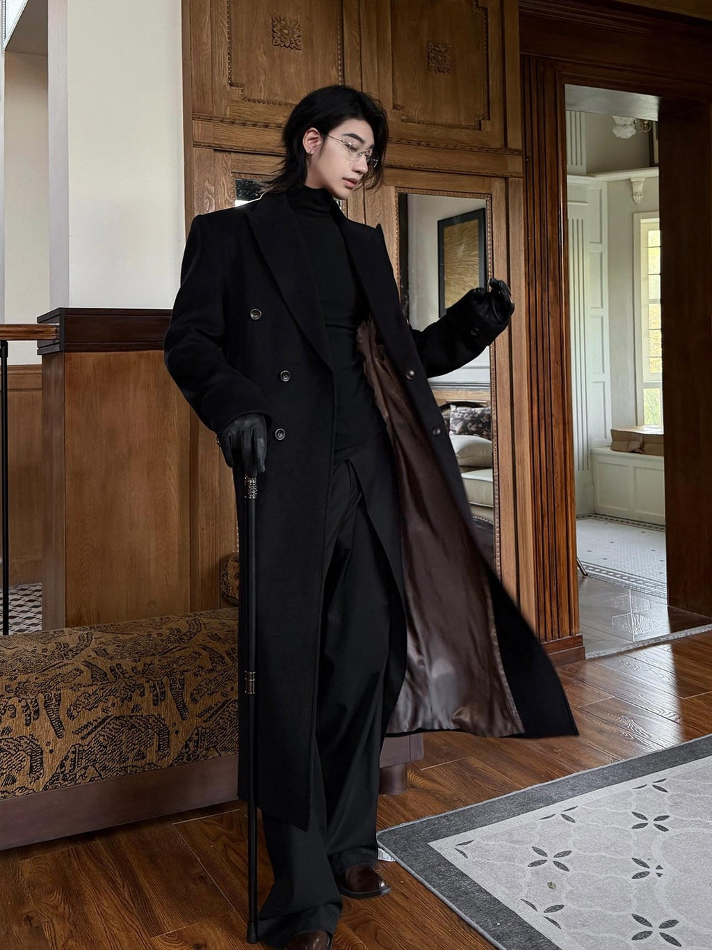 BALITONE Warm Noniron Relaxed Doublebreasted Long Flap Pocket Black Wool Blazers