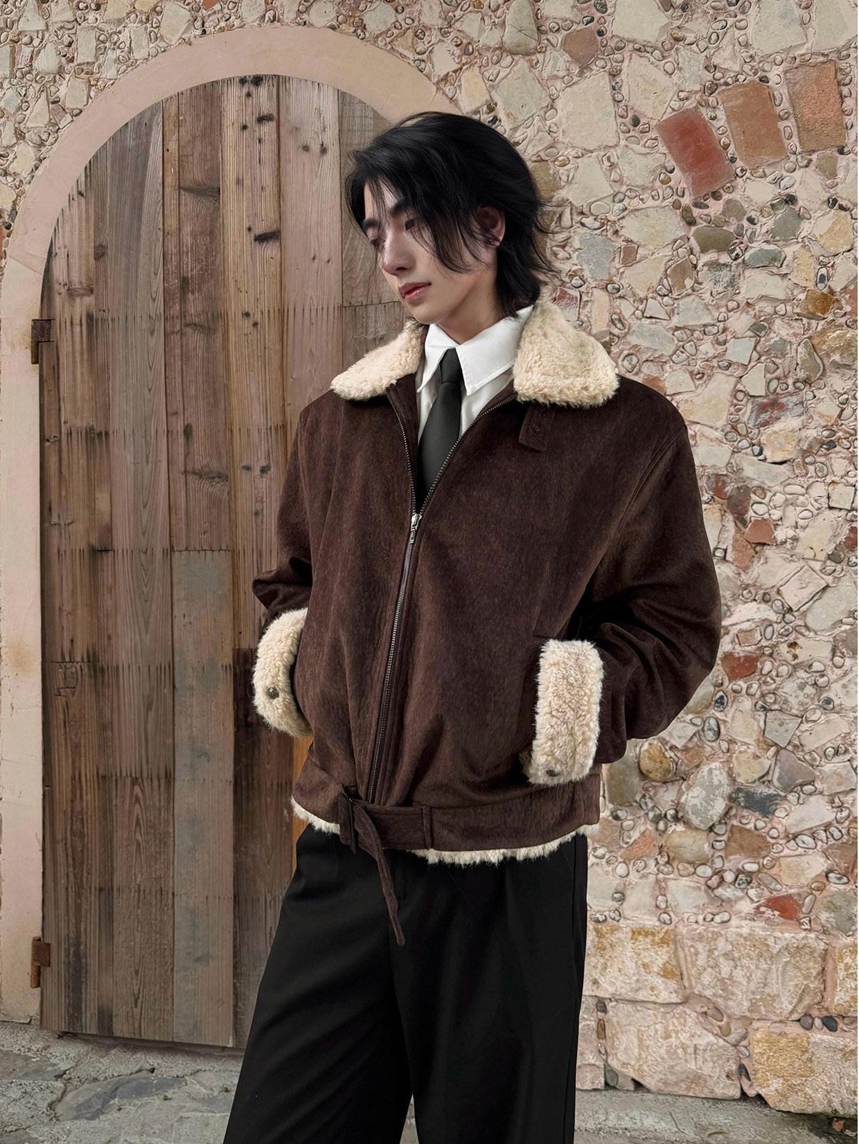 BALITONE Warm Silk Cotton Filled Cleanfit Brown Casual Youth Zipper Puffer Jackets
