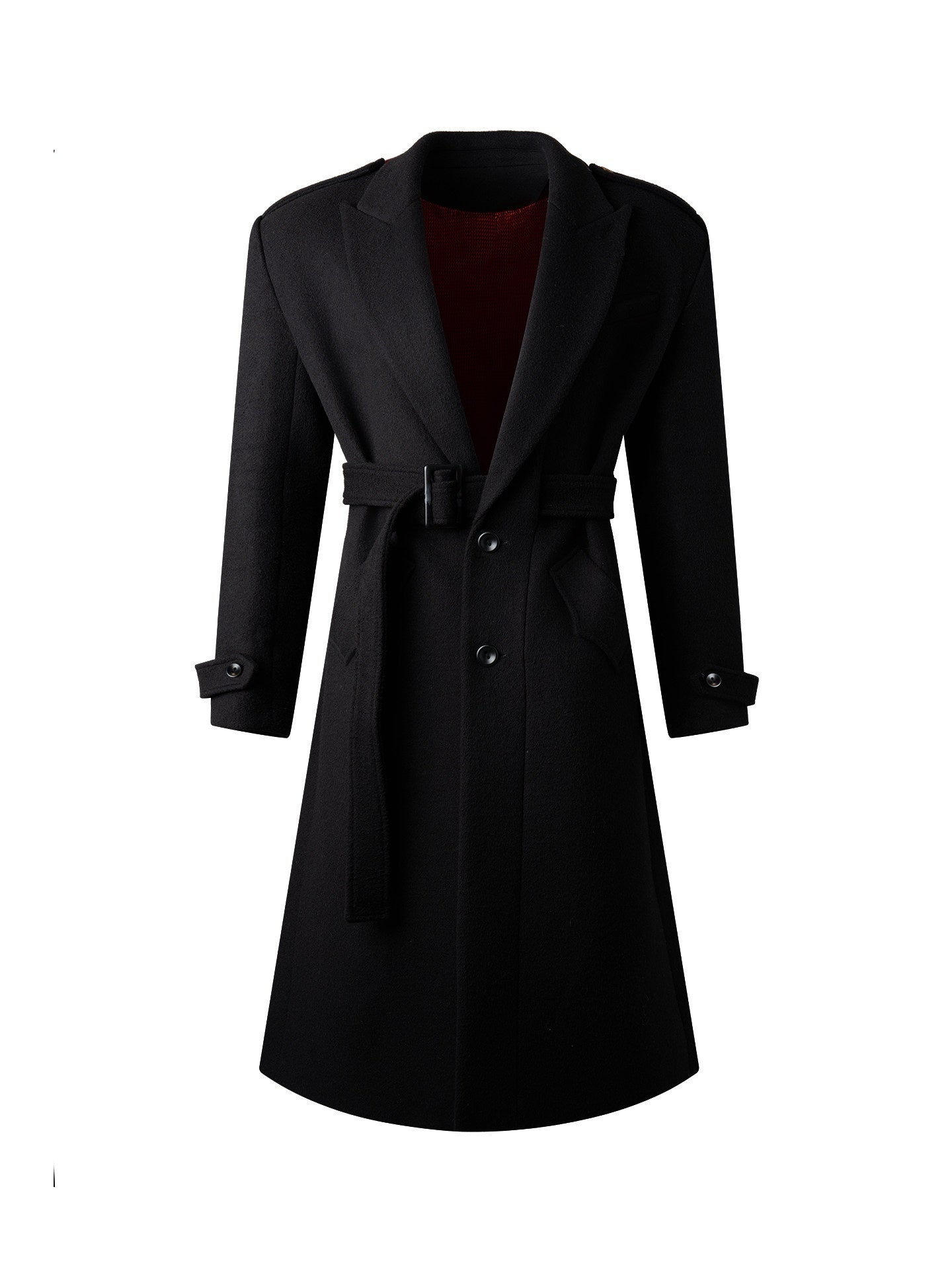 BALITONE_Warm_Wrinkle_Free_Long_Loose_Epaulet_Lapel_Youth_Wool_Blend_Black_Wool_Coats_MISSTT