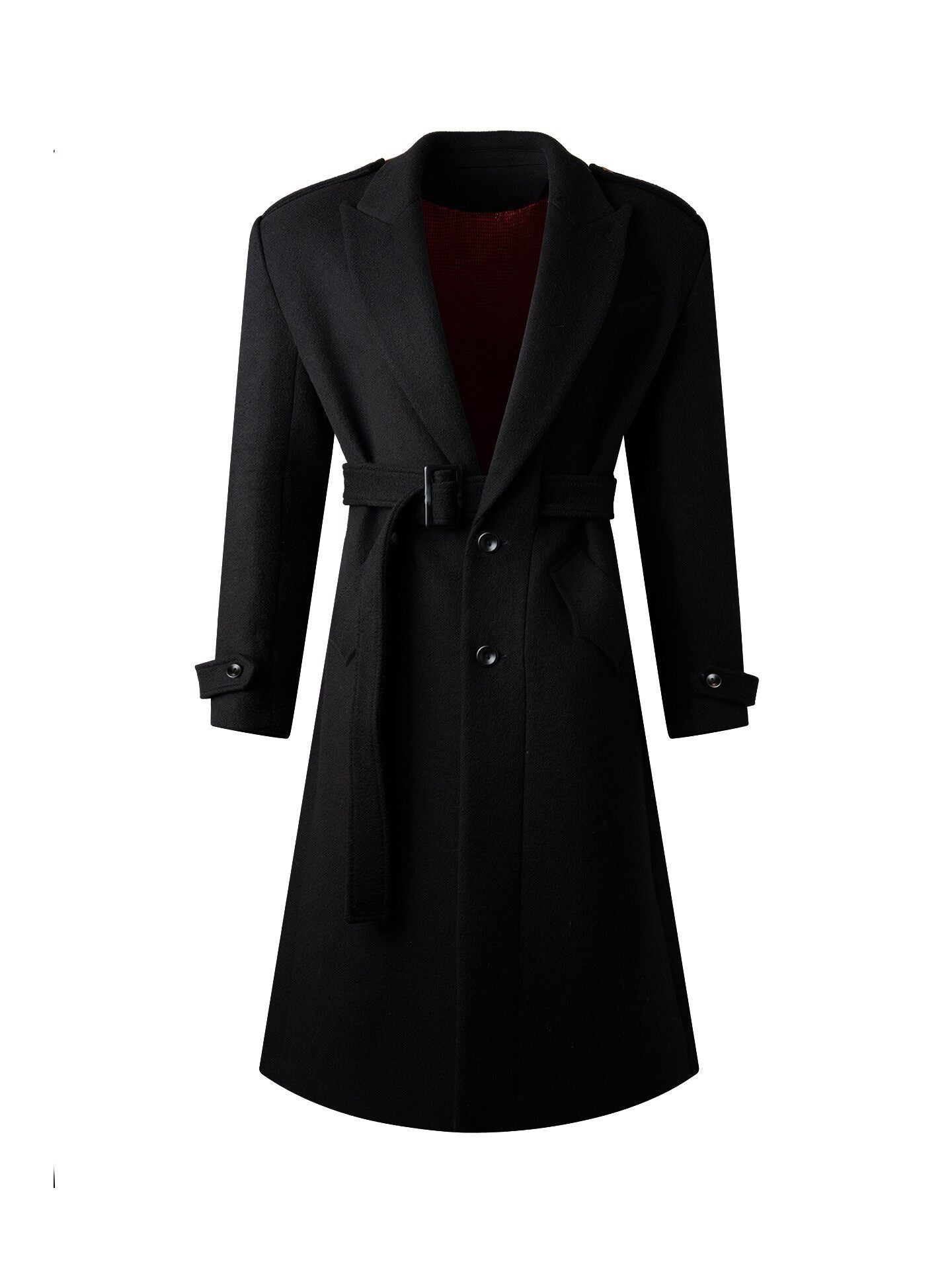 BALITONE_Warm_Wrinkle_Free_Long_Loose_Epaulet_Lapel_Youth_Wool_Blend_Black_Wool_Coats_MISSTT
