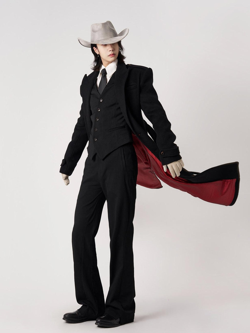 BALITONE Warm Wrinkle Free Long Loose Epaulet Lapel Youth Wool Blend Black Wool Coats