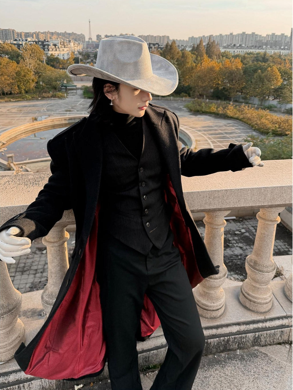 BALITONE Warm Wrinkle Free Long Loose Epaulet Lapel Youth Wool Blend Black Wool Coats