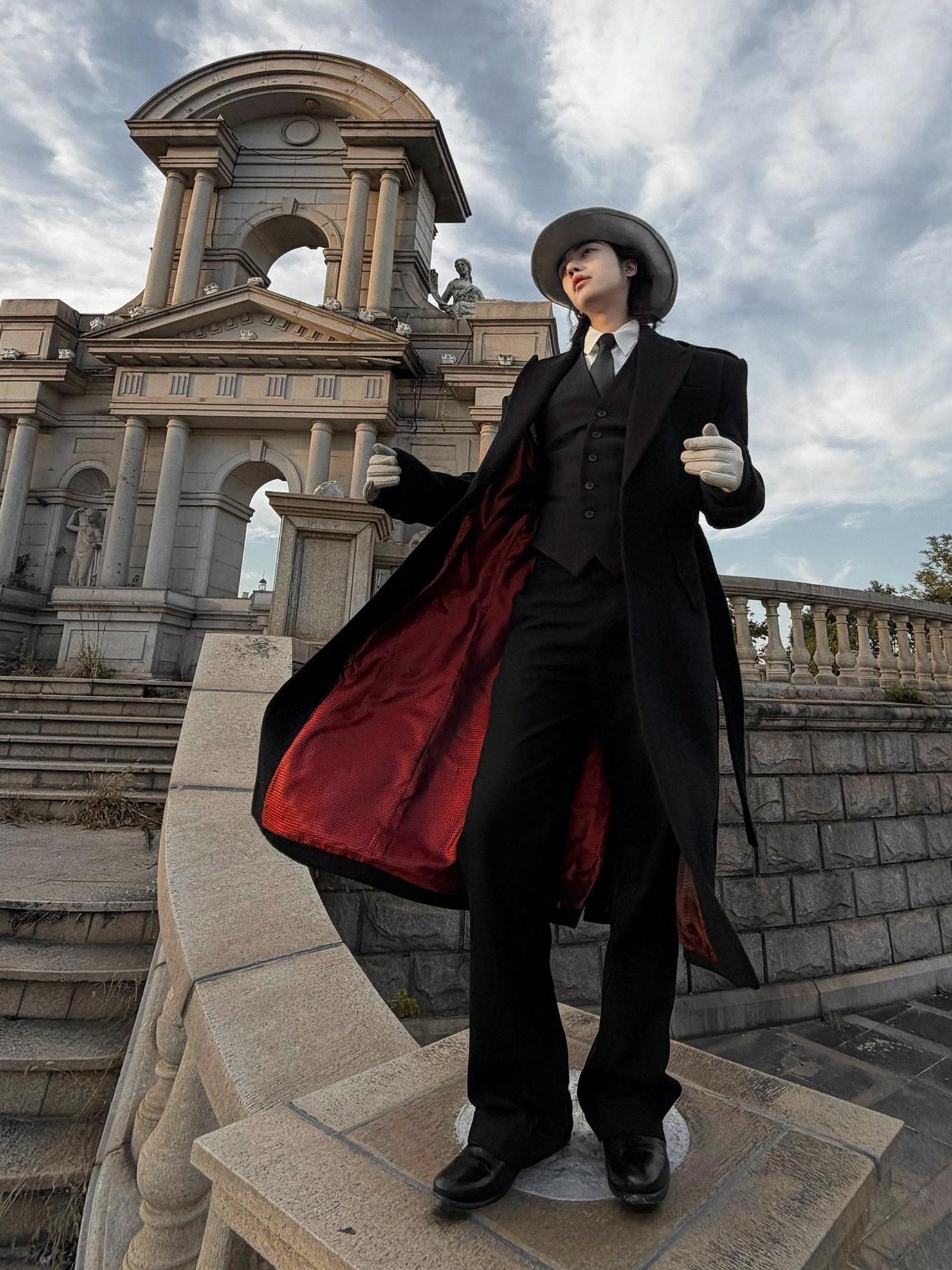 BALITONE Warm Wrinkle Free Long Loose Epaulet Lapel Youth Wool Blend Black Wool Coats