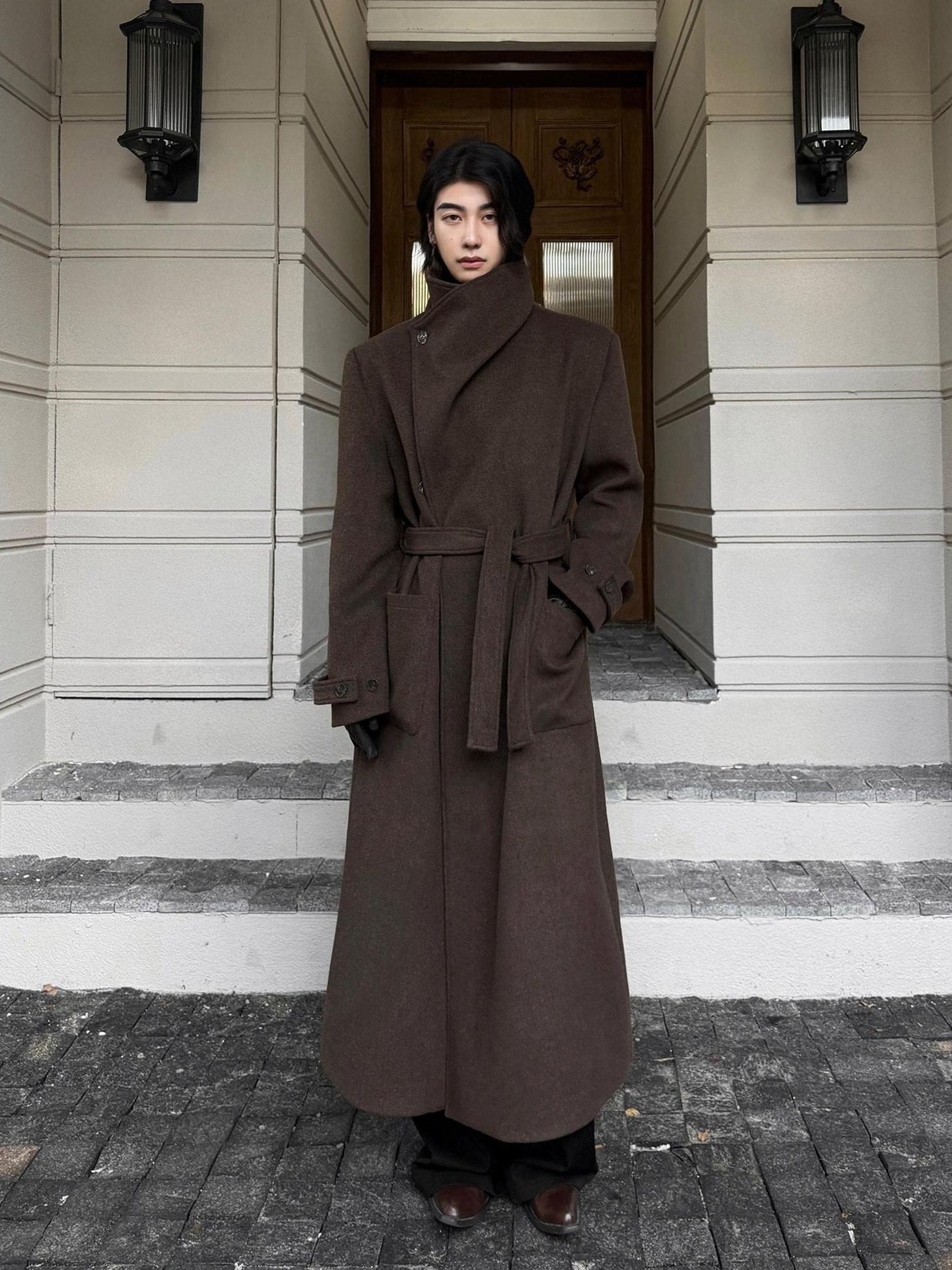 BALITONE Warm Wrinkle Free Oversized Metal Trim Unisex Wool Blend Wool Coats