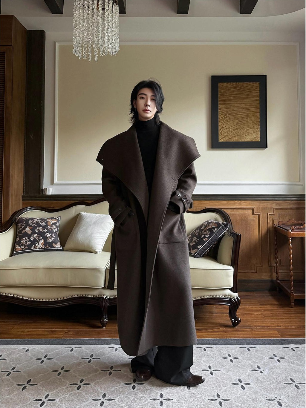 BALITONE Warm Wrinkle Free Oversized Metal Trim Unisex Wool Blend Wool Coats