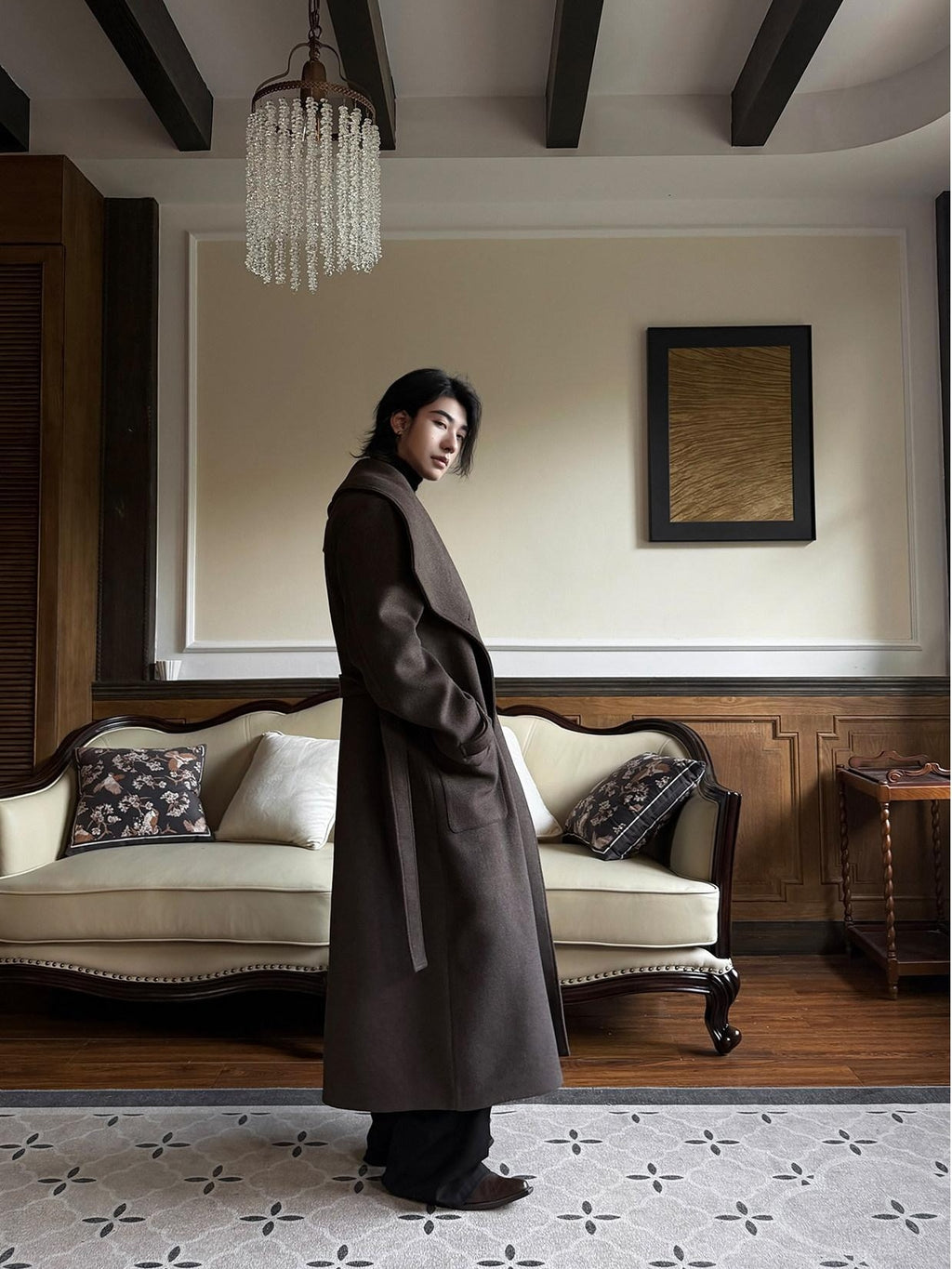 BALITONE Warm Wrinkle Free Oversized Metal Trim Unisex Wool Blend Wool Coats
