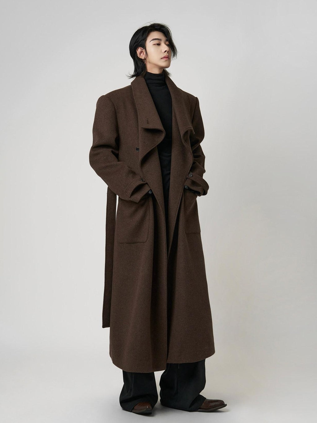 BALITONE Warm Wrinkle Free Oversized Metal Trim Unisex Wool Blend Wool Coats