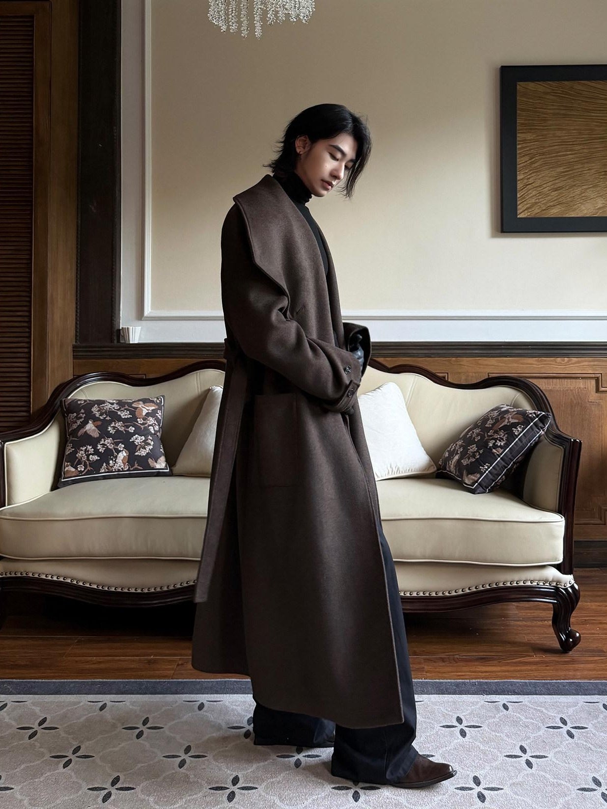 BALITONE Warm Wrinkle Free Oversized Metal Trim Unisex Wool Blend Wool Coats