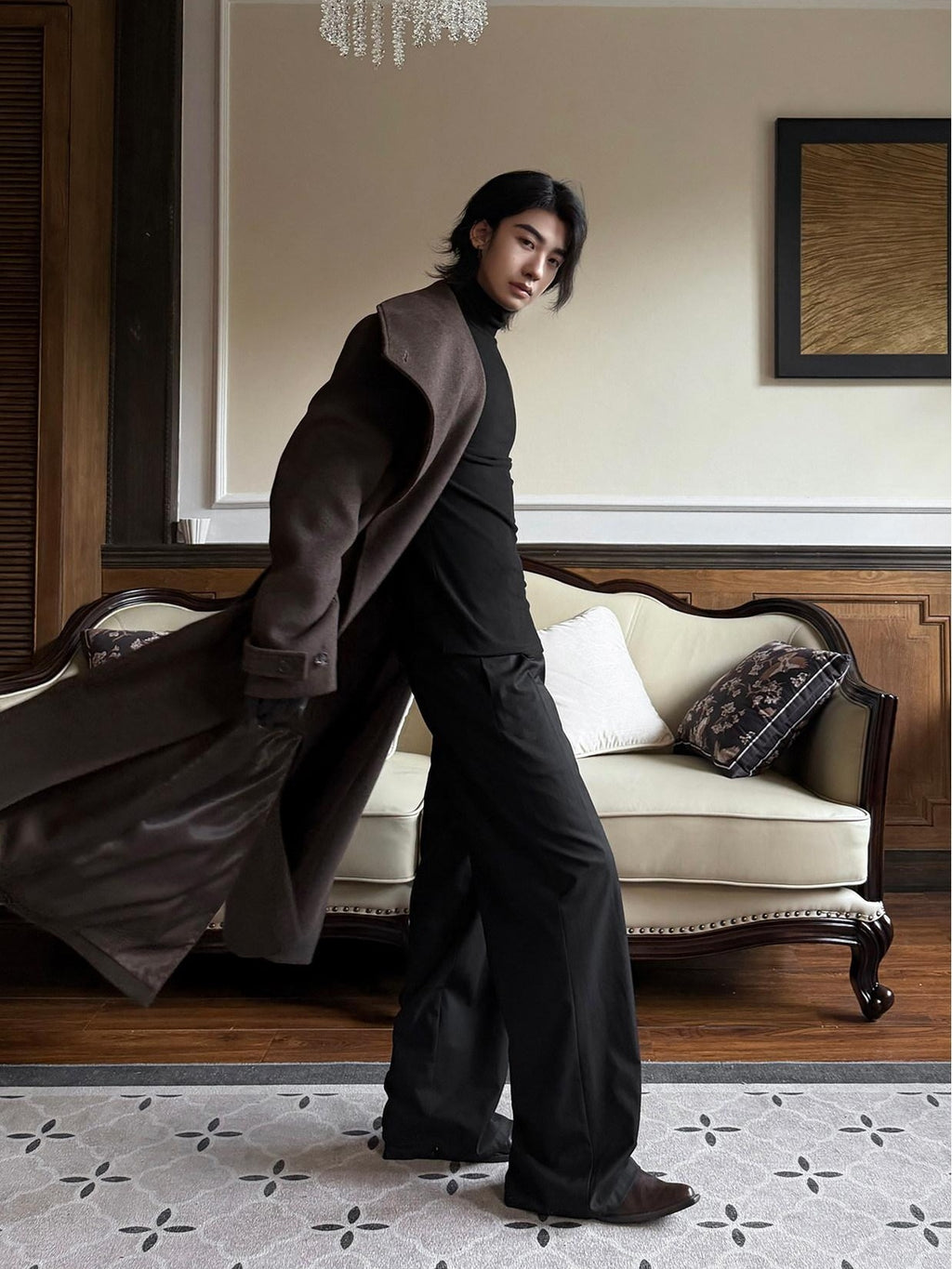 BALITONE Warm Wrinkle Free Oversized Metal Trim Unisex Wool Blend Wool Coats