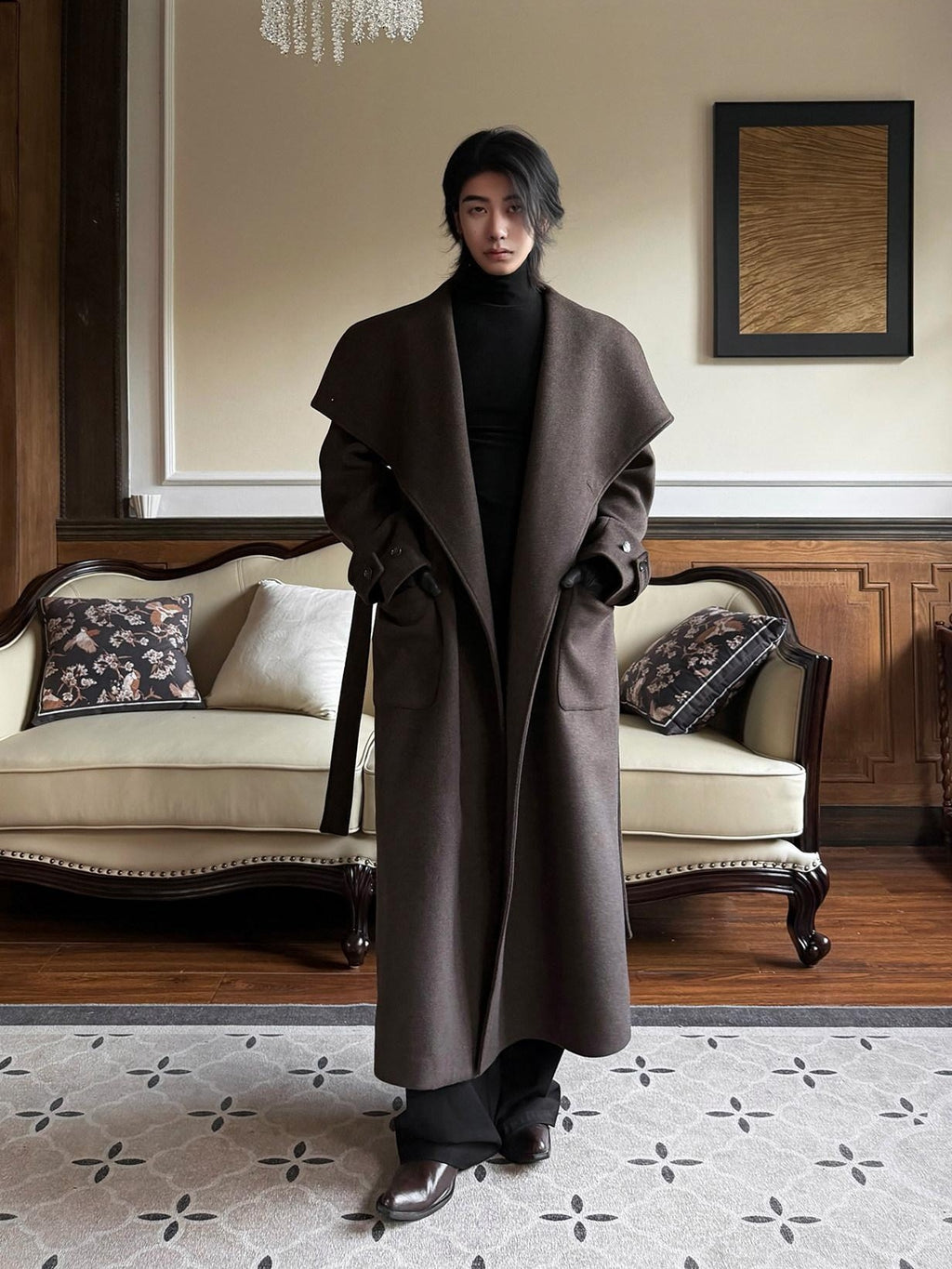 BALITONE Warm Wrinkle Free Oversized Metal Trim Unisex Wool Blend Wool Coats
