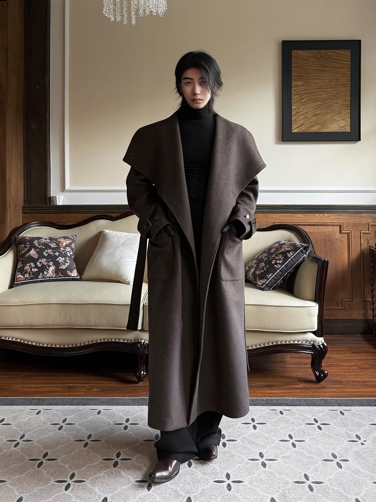 BALITONE Warm Wrinkle Free Oversized Metal Trim Unisex Wool Blend Wool Coats