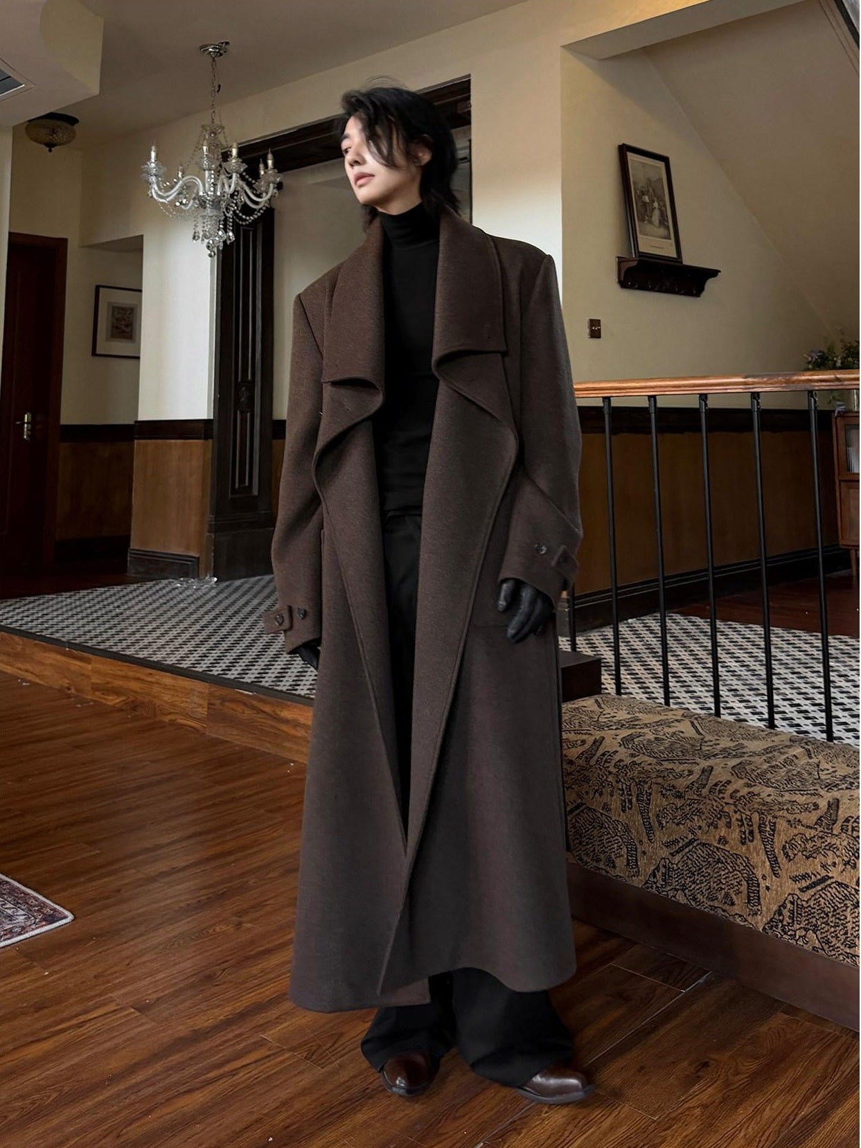 BALITONE Warm Wrinkle Free Oversized Metal Trim Unisex Wool Blend Wool Coats