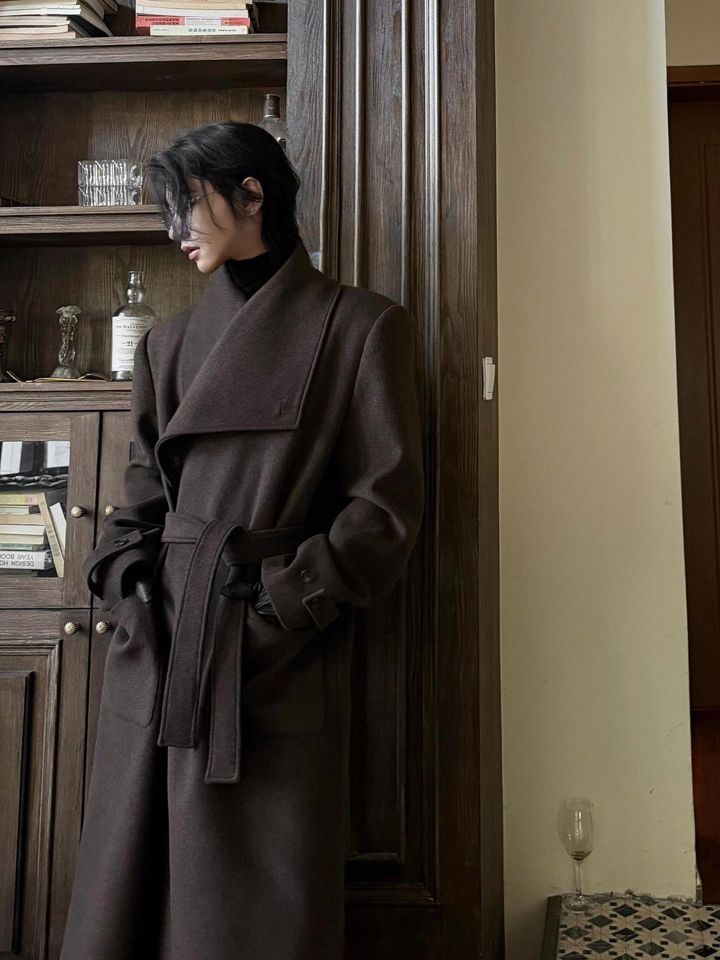 BALITONE Warm Wrinkle Free Oversized Metal Trim Unisex Wool Blend Wool Coats