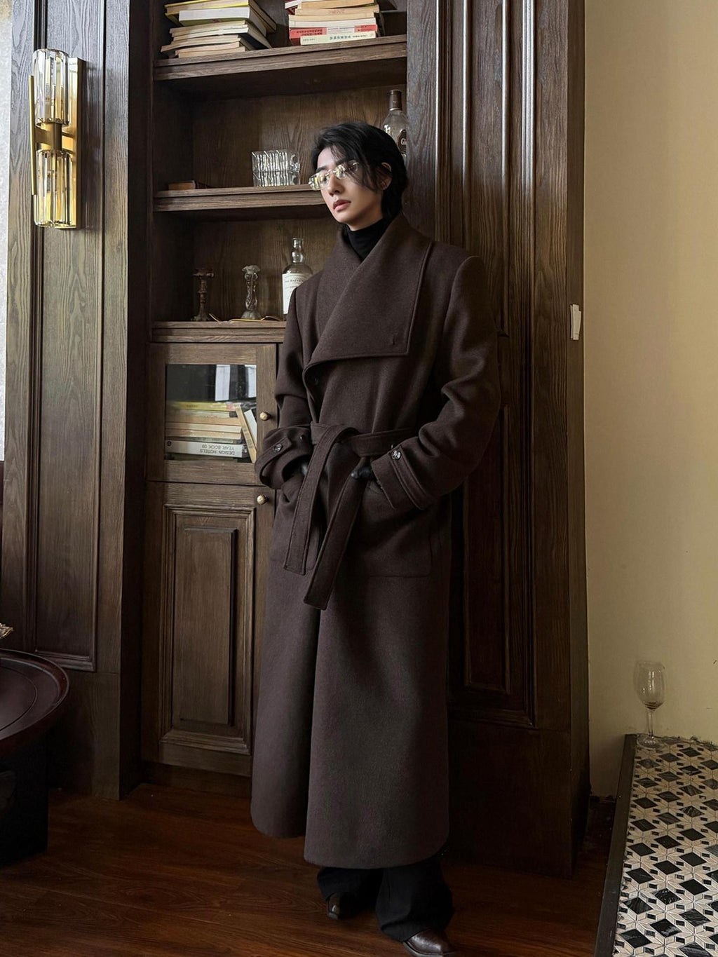 BALITONE Warm Wrinkle Free Oversized Metal Trim Unisex Wool Blend Wool Coats