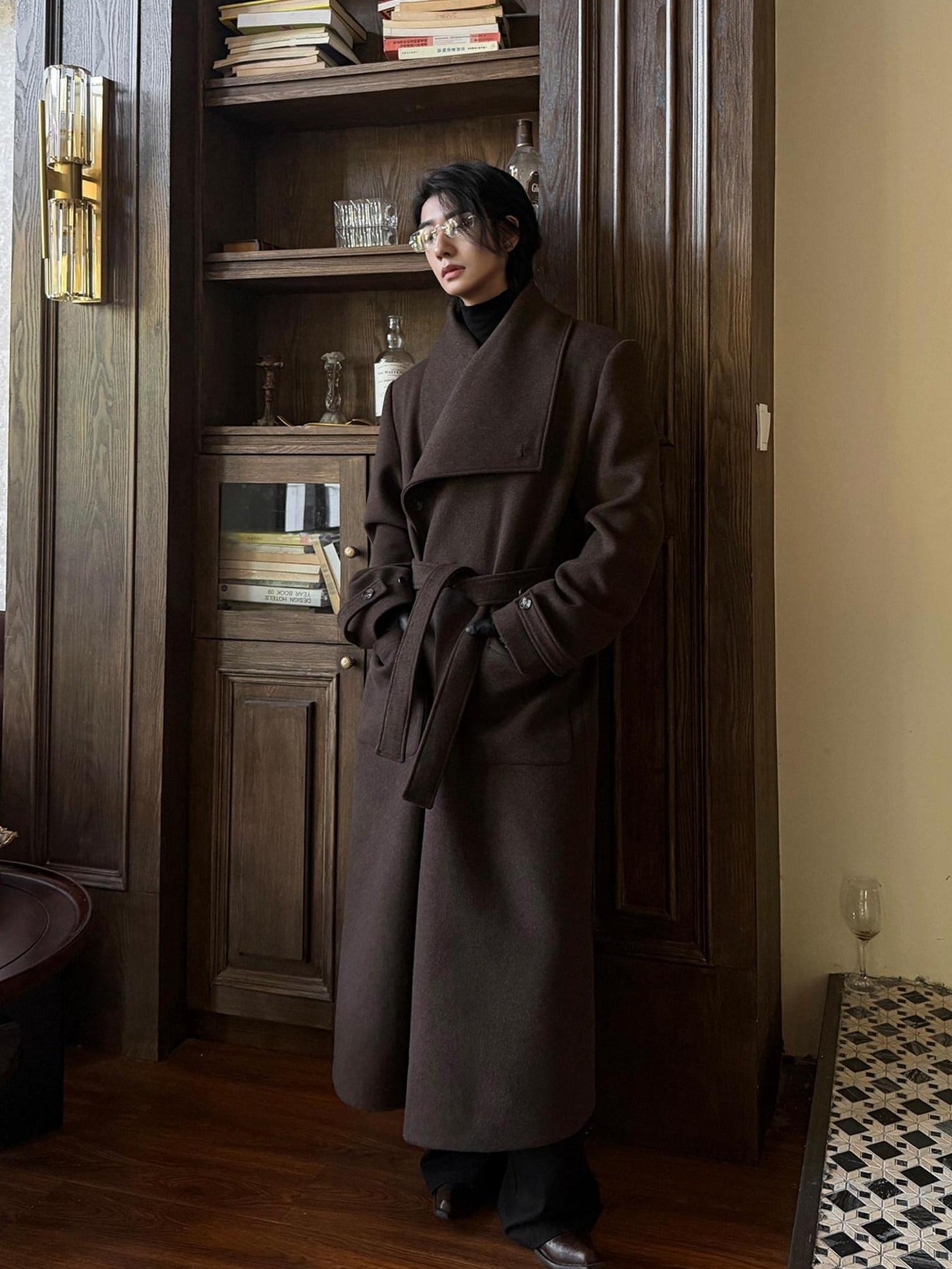 BALITONE Warm Wrinkle Free Oversized Metal Trim Unisex Wool Blend Wool Coats