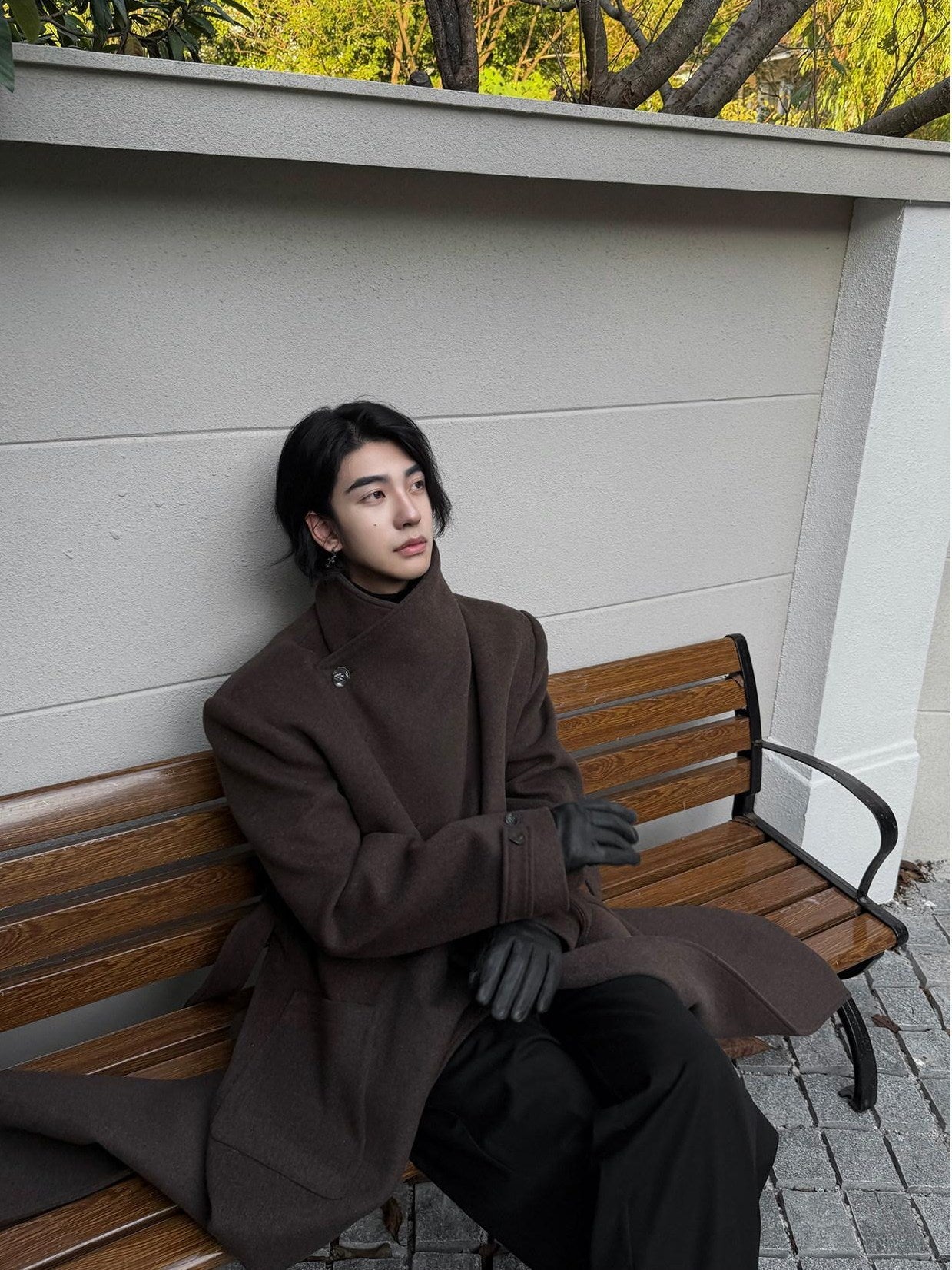 BALITONE Warm Wrinkle Free Oversized Metal Trim Unisex Wool Blend Wool Coats
