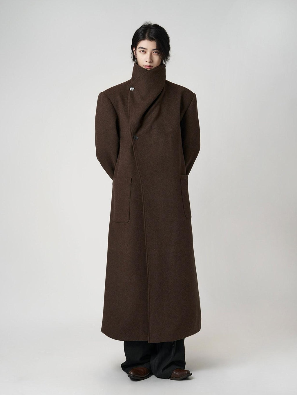BALITONE Warm Wrinkle Free Oversized Metal Trim Unisex Wool Blend Wool Coats